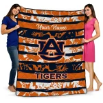 customized auburn tigers layered florals navy blue white quilt blanket best selling