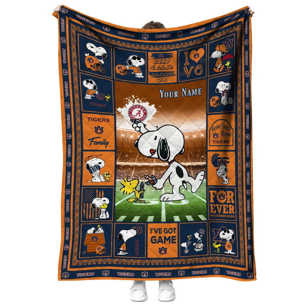 customized auburn tigers snoopy coach navy blue quilt blanket fashion forward customized auburn tigers snoopy coach navy blue quilt blanket fashion forward