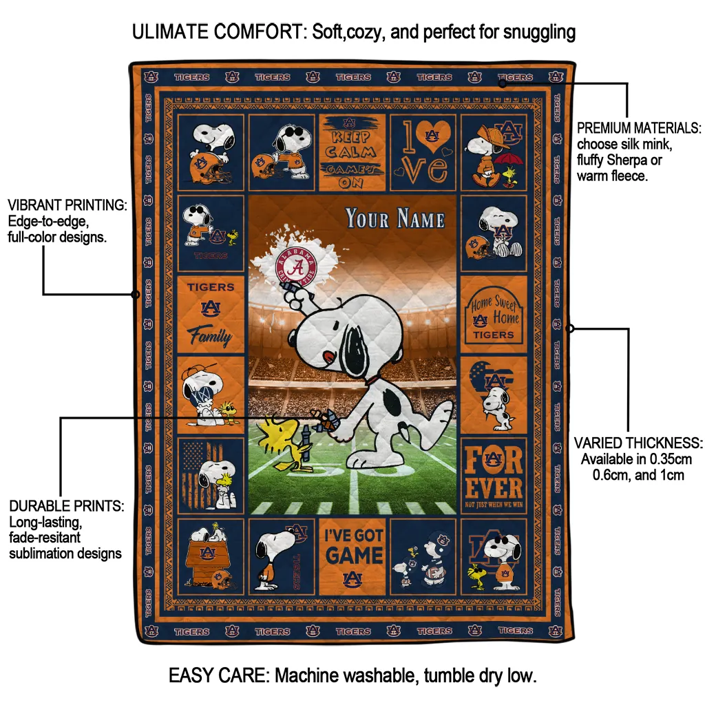 customized auburn tigers snoopy coach navy blue quilt blanket latest model customized auburn tigers snoopy coach navy blue quilt blanket latest model