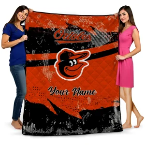 customized baltimore orioles brushstroke layers orange quilt blanket best selling
