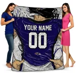 customized baltimore ravens player sketch purple gray quilt blanket best selling
