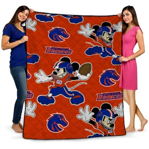 customized boise state broncos mickey football orange quilt blanket best selling
