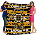 customized boston bruins layered florals gold white quilt blanket best selling