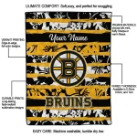 customized boston bruins layered florals gold white quilt blanket best selling