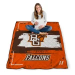 customized bowling green falcons grunge patch orange white quilt blanket best selling