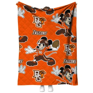 customized bowling green falcons mickey football orange quilt blanket fashion forward
