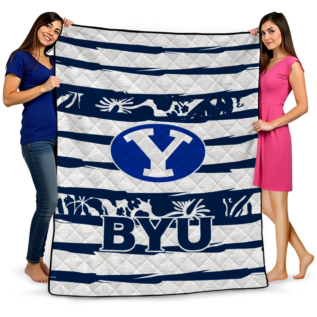 customized byu cougars layered florals blue white quilt blanket best selling