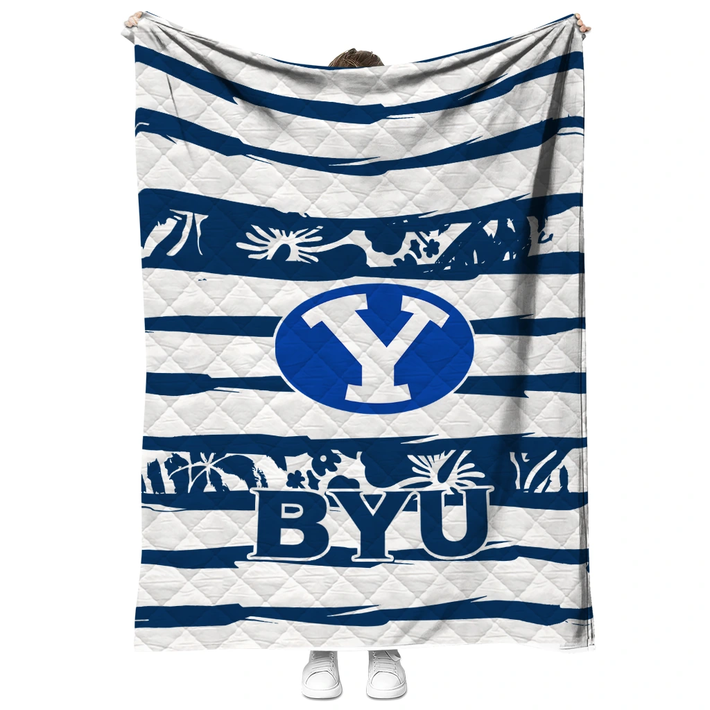 customized byu cougars layered florals blue white quilt blanket fashion forward
