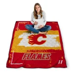 customized calgary flames grunge patch red white quilt blanket best selling