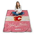 customized calgary flames pinstripe lines red white quilt blanket best selling
