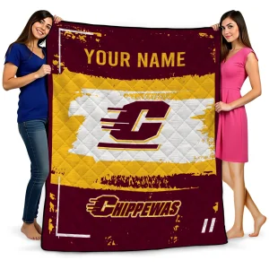 customized central michigan chippewas grunge patch maroon white quilt blanket best selling