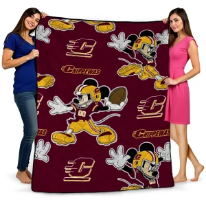 customized central michigan chippewas mickey football maroon quilt blanket best selling