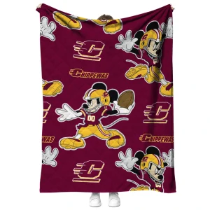 customized central michigan chippewas mickey football maroon quilt blanket fashion forward