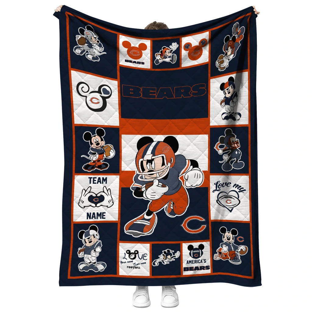 customized chicago bears mickey crimson blue white quilt blanket fashion forward