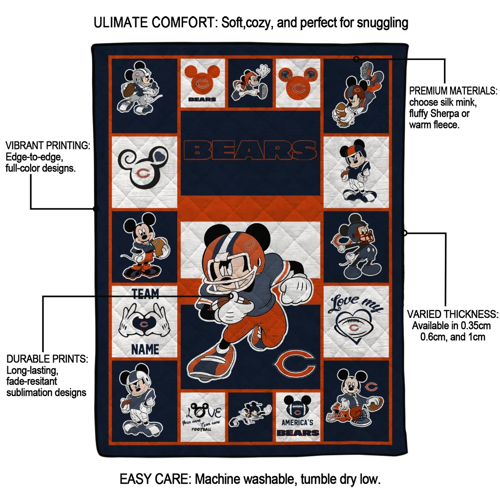 customized chicago bears mickey crimson blue white quilt blanket latest model customized chicago bears mickey crimson blue white quilt blanket latest model