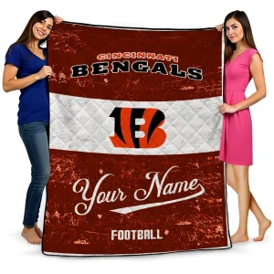 customized cincinnati bengals hibiscus burst orange white quilt blanket best selling