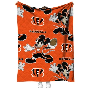 customized cincinnati bengals mickey football orange quilt blanket fashion forward