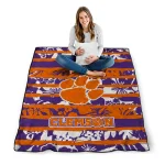 customized clemson tigers layered florals orange white quilt blanket best selling