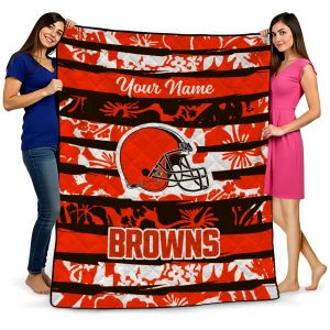 customized cleveland browns layered florals brown white quilt blanket best selling