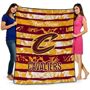 customized cleveland cavaliers layered florals wine white quilt blanket best selling