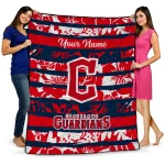 customized cleveland guardians layered florals navy blue white quilt blanket best selling