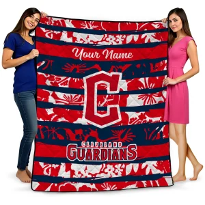 customized cleveland guardians layered florals navy blue white quilt blanket best selling