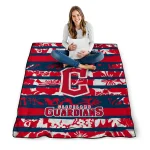 customized cleveland guardians layered florals navy blue white quilt blanket best selling