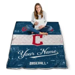 customized cleveland guardians snoopy victory navy blue white quilt blanket best selling