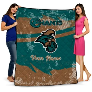 customized coastal carolina chanticleers brushstroke layers green quilt blanket best selling