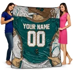 customized coastal carolina chanticleers player sketch green gray quilt blanket best selling