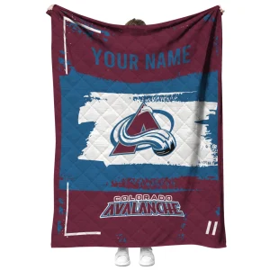 customized colorado avalanche grunge patch burgundy white quilt blanket fashion forward