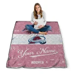 customized colorado avalanche pinstripe lines burgundy white quilt blanket best selling