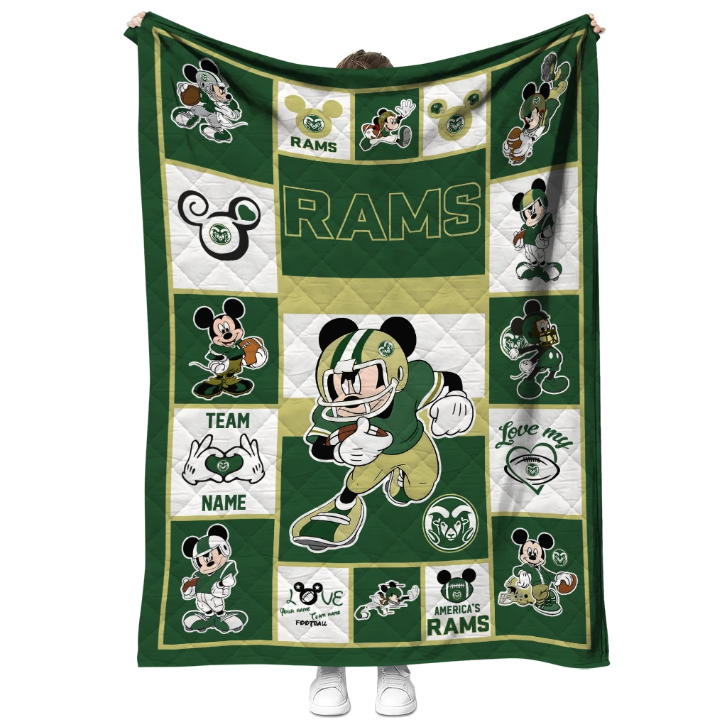 customized colorado state rams mickey crimson green white quilt blanket fashion forward