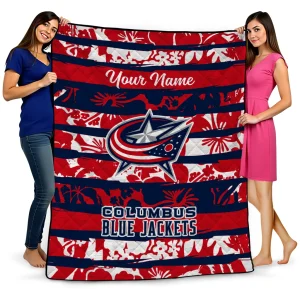 customized columbus blue jackets layered florals navy blue white quilt blanket best selling