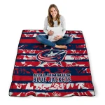 customized columbus blue jackets layered florals navy blue white quilt blanket best selling