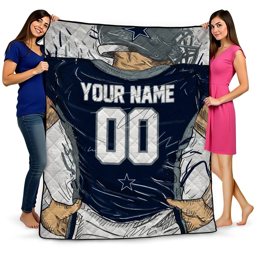 customized dallas cowboys player sketch blue gray quilt blanket best selling customized dallas cowboys player sketch blue gray quilt blanket best selling