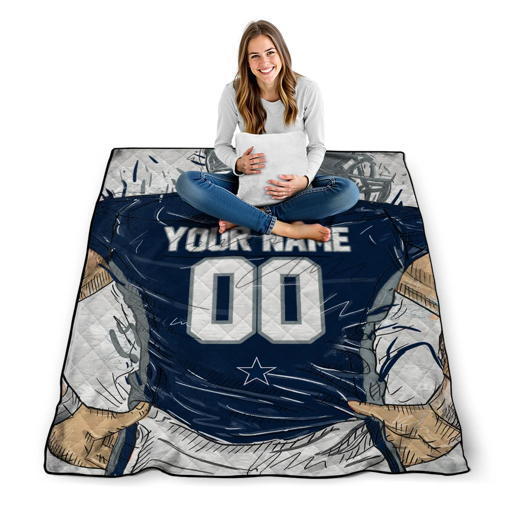customized dallas cowboys player sketch blue gray quilt blanket high quality customized dallas cowboys player sketch blue gray quilt blanket high quality