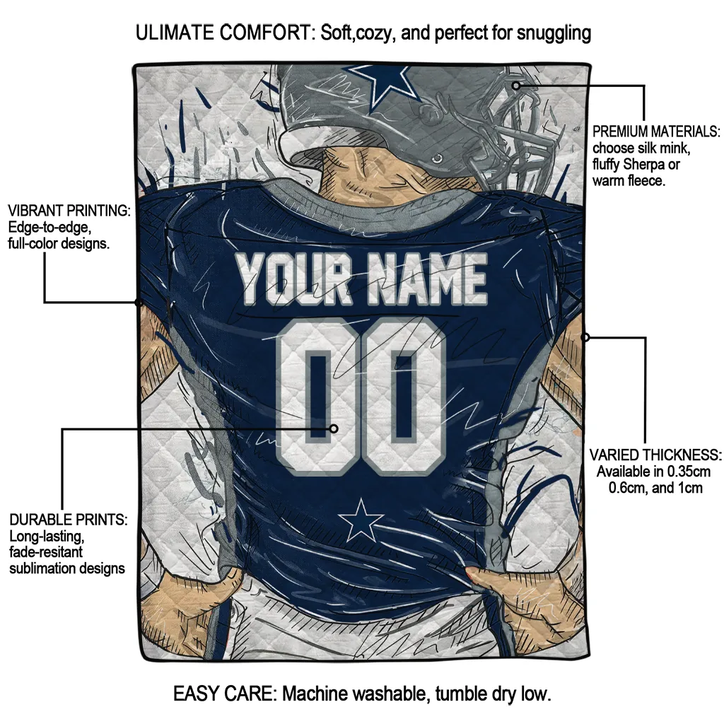 customized dallas cowboys player sketch blue gray quilt blanket latest model customized dallas cowboys player sketch blue gray quilt blanket latest model