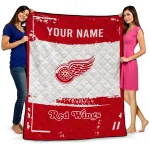 customized detroit red wings grunge patch red white quilt blanket best selling