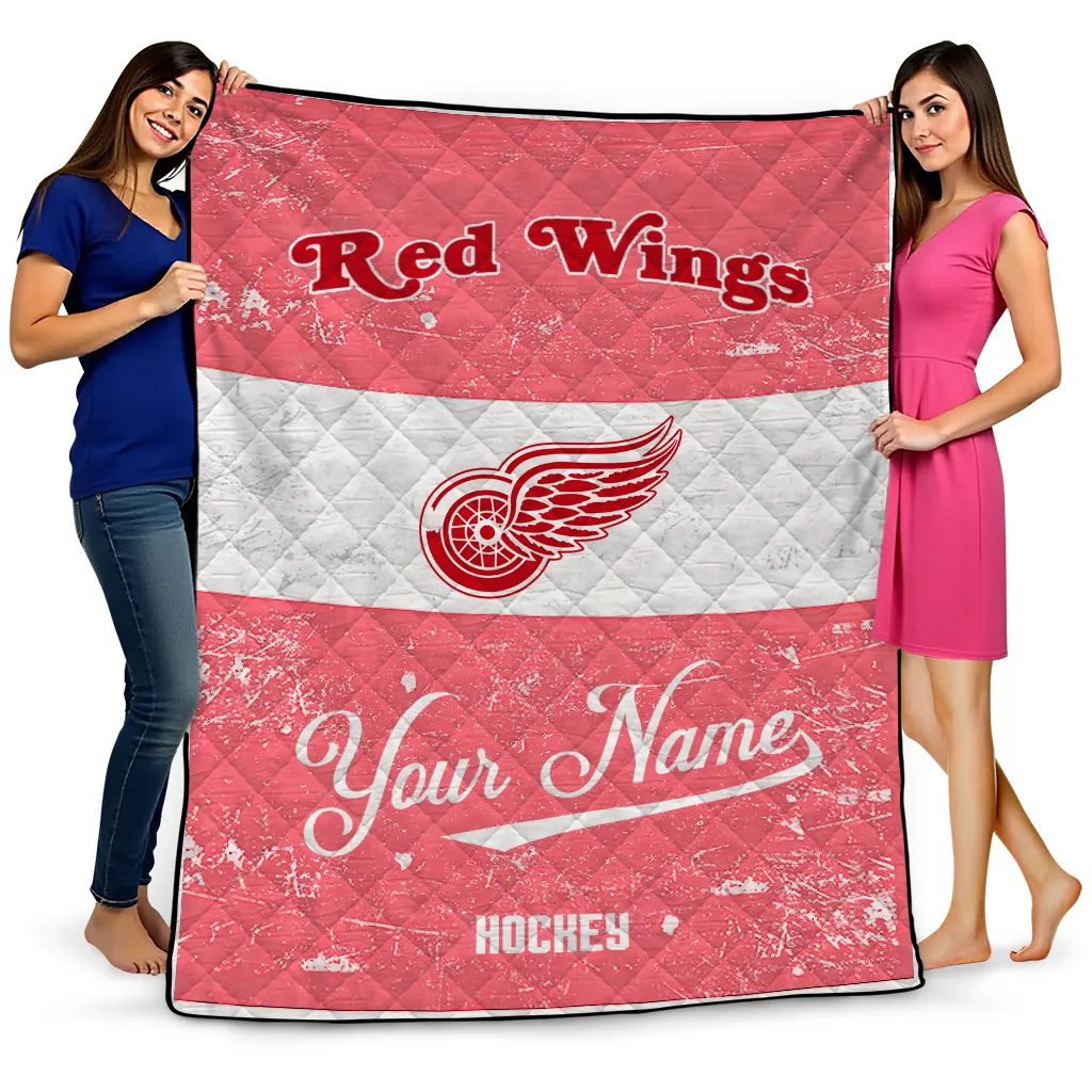 customized detroit red wings pinstripe lines red white quilt blanket best selling