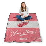customized detroit red wings pinstripe lines red white quilt blanket best selling