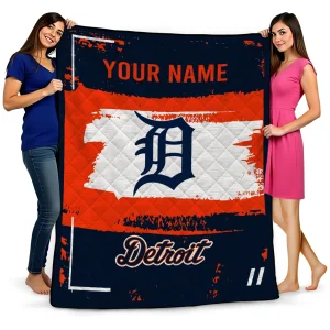 customized detroit tigers grunge patch navy white quilt blanket best selling