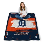 customized detroit tigers grunge patch navy white quilt blanket best selling