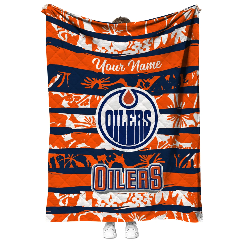 customized edmonton oilers layered florals blue white quilt blanket fashion forward