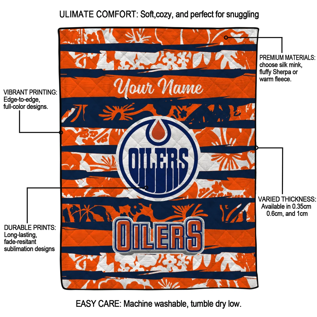 customized edmonton oilers layered florals blue white quilt blanket latest model customized edmonton oilers layered florals blue white quilt blanket latest model