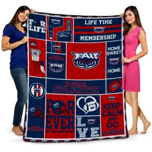 customized florida atlantic owls helmet passion blue quilt blanket best selling