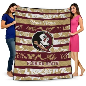 customized florida state seminoles layered florals garnet white quilt blanket best selling