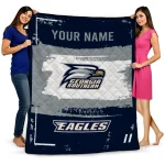 customized georgia southern eagles grunge patch blue white quilt blanket best selling
