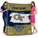 customized georgia tech yellow jackets grunge patch gold white quilt blanket best selling