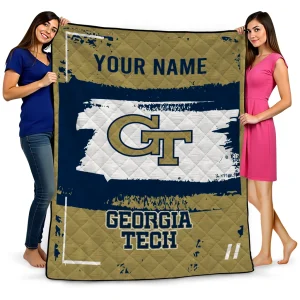 customized georgia tech yellow jackets grunge patch gold white quilt blanket best selling